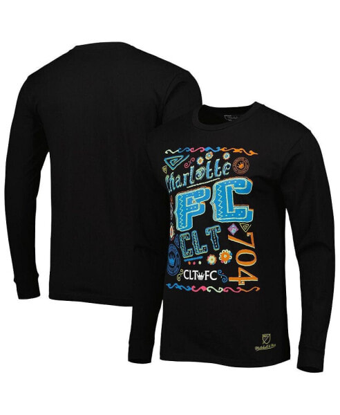 Men's Black Charlotte FC Papel Picado Long Sleeve T-shirt