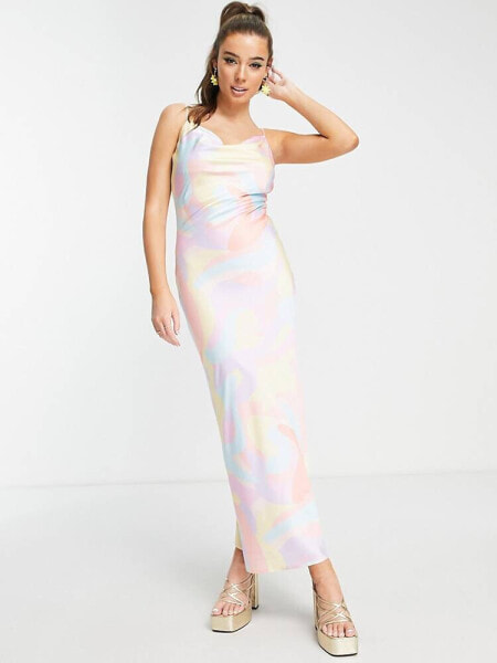 Peppermayo cowl front maxi dress in pastel wave print