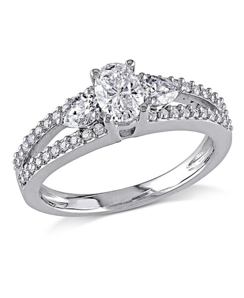 Certified Diamond (7/8 ct. t.w.) Oval-Shape 3-Stone Engagement Ring in 14k White Gold