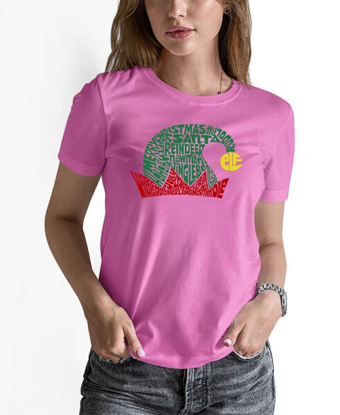 Women's Christmas Elf Hat Word Art Short Sleeve T-shirt