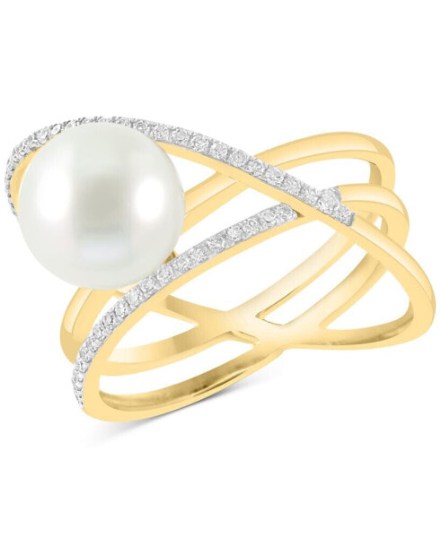 EFFY® Freshwater Pearl (8-1/2mm) & Diamond (1/10 ct. t.w.) Multirow Crossover Statement Ring