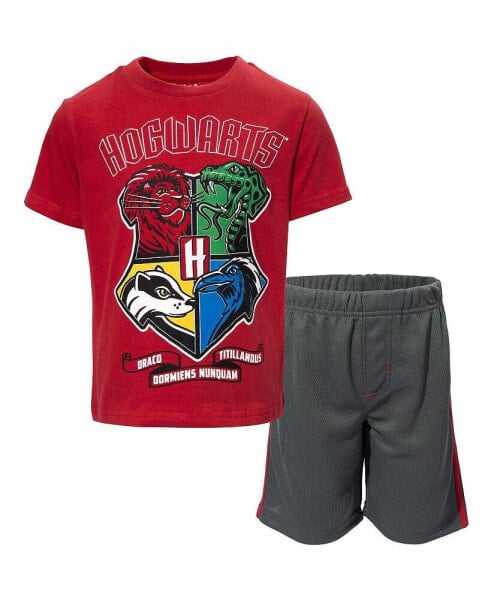 Boys Gryffindor Athletic Pullover T-Shirt and Mesh Shorts Outfit Set to