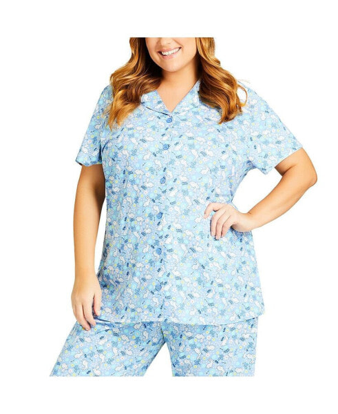 Plus Size Bunny Button Up Sleep Top