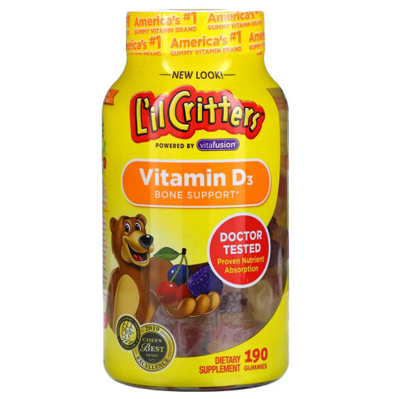 Витамин D3 для детского здоровья от L'il Critters, Малина, Персик и Ежевика, 190 жевательных мармеладок