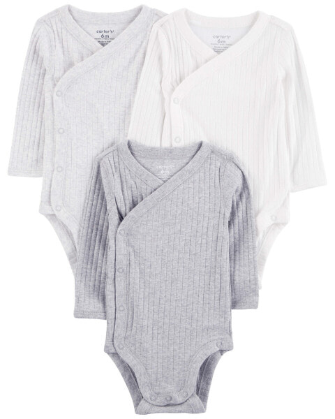 Baby 3-Pack Long-Sleeve Side-Snap Bodysuits 6M