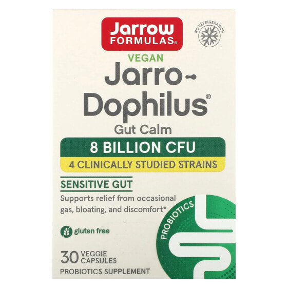 Пробиотики успокаивающие кишечник Jarrow Formulas Jarro-Dophilus, Gut Calm, 8 миллиардов КОЕ, 30 вегетарианских капсул