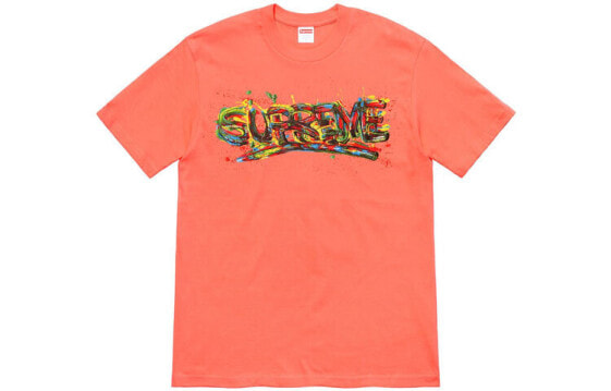 Supreme SS20 Week 1 Paint Logo Tee 喷漆Logo短袖T恤 男女同款 霓虹橙 送礼推荐 / Футболка Supreme SS20 Week 1 Paint Logo SUP-SS20-278