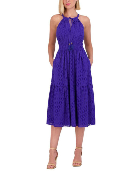 Women's Cotton Sleeveless Eyelet Midi Dress