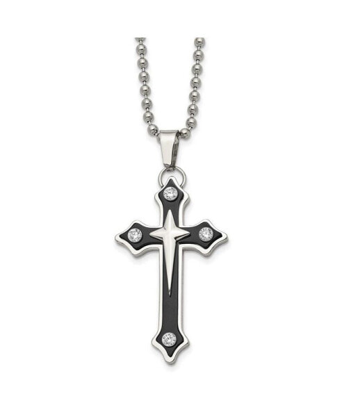 Chisel black IP-plated CZ Cross Pendant Ball Chain Necklace