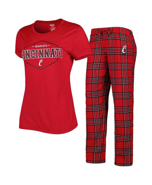 Пижама женская Concepts Sport Cincinnati Bearcats красно-черного цвета с футболкой и брюками из фланели