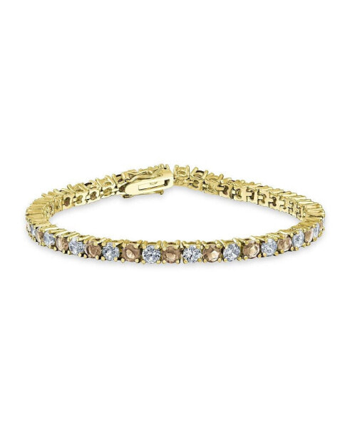 Alternating Stones Simulated Round Cubic Zirconia 12.00 CT 4 Prong Basket Set Solitaire AAA CZ Tennis Bracelet Prom Bride 14K Gold Plated 7.5 Inch