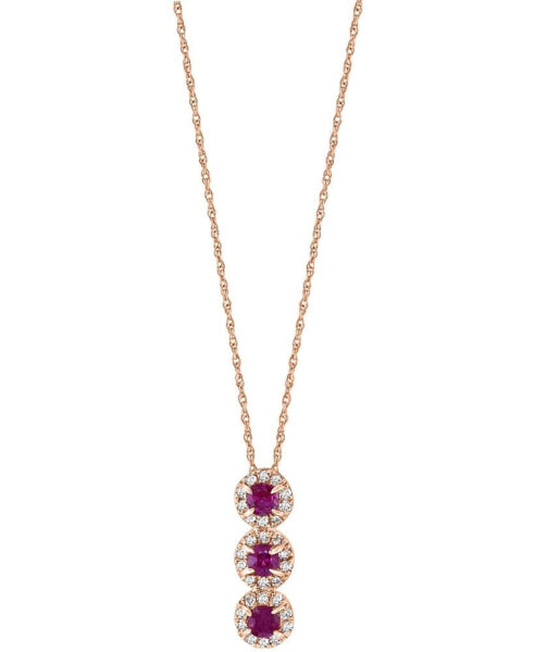 LALI Jewels emerald (1/6 ct. t.w.) & Diamond (1/10 ct. t.w.) Triple Halo 18" Pendant Necklace in 14k Gold