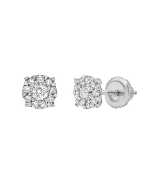 Round Cut Natural Certified Diamond (0.27 cttw) 14k White Gold Earrings Regal Cluster Design