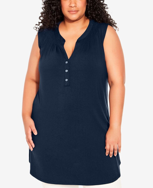 Plus Size Smock Henley Tunic Top