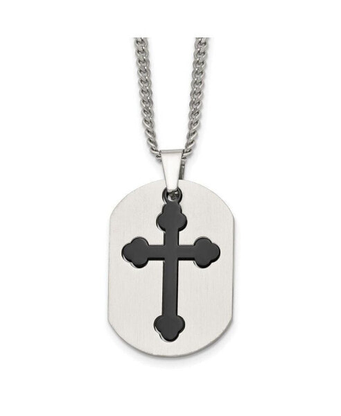 Chisel brushed Black IP-plated 2 Piece Cross and Dog Tag Curb Chain Necklace