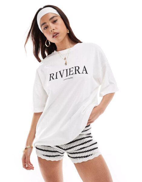 4th & Reckless riviera beach t shirt in off white