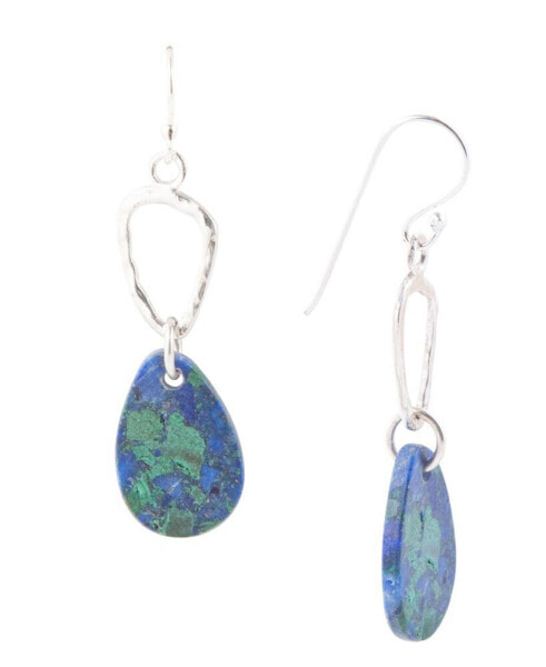 Rose Sterling Silver and Genuine Azurite Drop Earrings