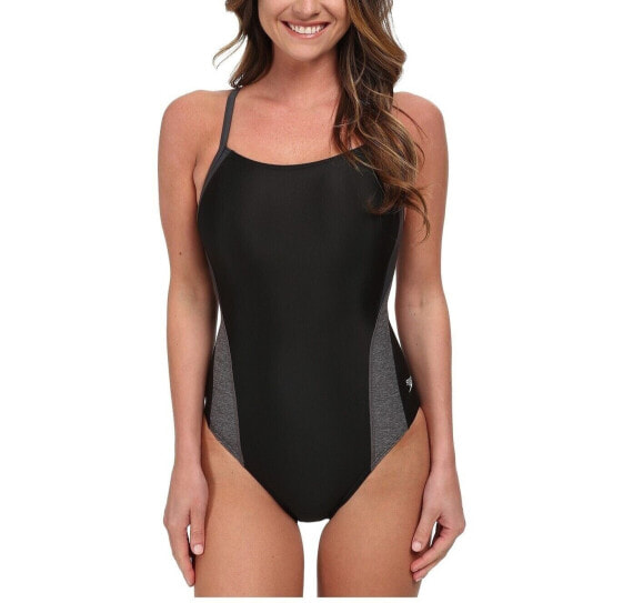 SPEEDO Relaunch Splice Fly Back Women Swimsuit One Piece Black Gray Size 30