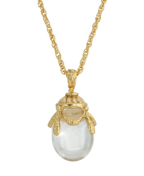 14K Gold Plated Clear Glass Egg Pendant Necklace