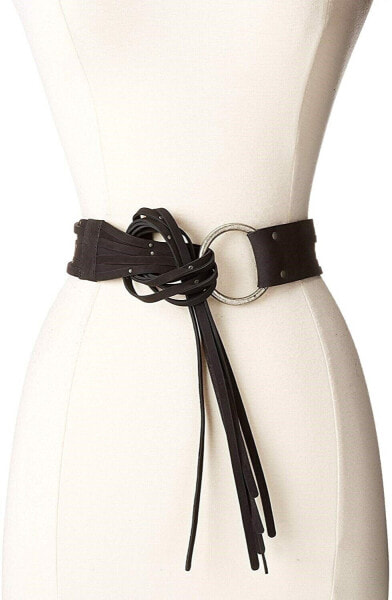 Frye 170124 Womens 45mm Leather Fringe Belt with Ring Buckle Black Size Large