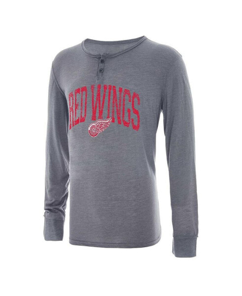 Men's Gray Distressed Detroit Red Wings Takeaway Henley Long Sleeve T-shirt