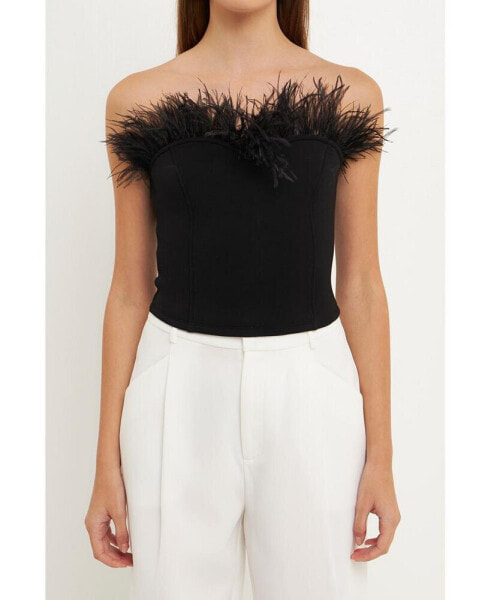 Women's Strapless Knit Feather Top