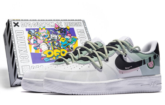 【定制球鞋】 Nike Air Force 1 Low 达芬奇定制 特殊鞋盒 夏末游园 西瓜 涂鸦 低帮 板鞋 女款 黑绿 / Кроссовки Nike Air Force DD8959-100