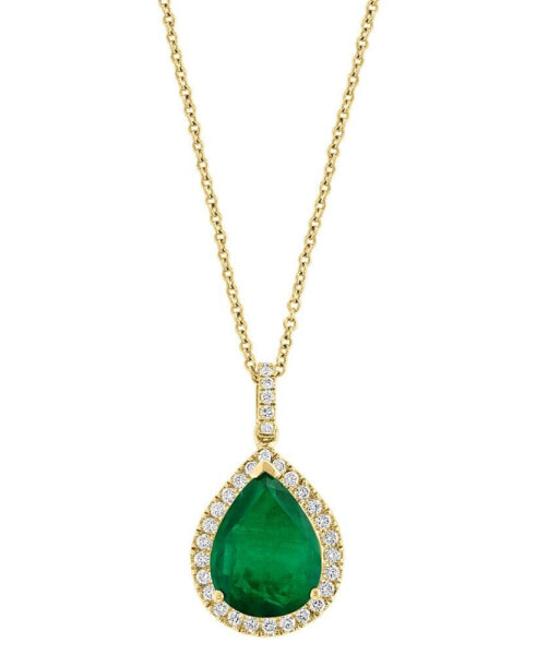 EFFY® Limited Edition Emerald (4-1/4 ct. t.w.) & Diamond (1/3 ct. t.w.) Pear Halo 18" Pendant in 14k Gold