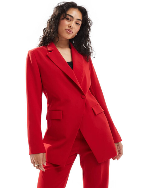 Extro & Vert asymmetric button front blazer in red co-ord