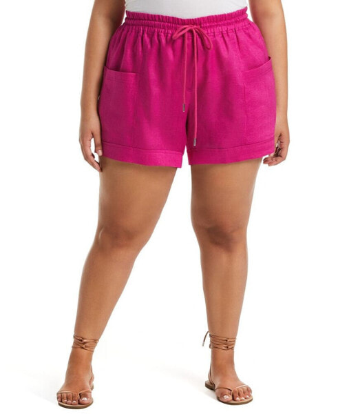 Plus Size Modern Fit Seamed Linen Shorts