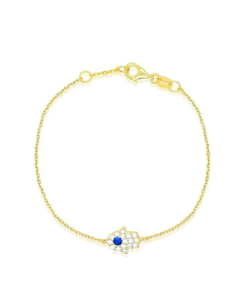 Yellow Gold Tone Created Sappire and CZ Hamsa Bracelet