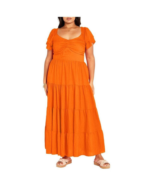 Plus Size Ariella Flutter Sleeves Tier Maxi Dress