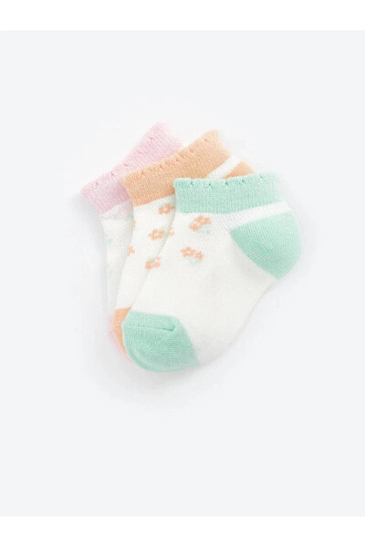 LCW baby Çiçekli Kız Bebek Patik Çorap 3'lü