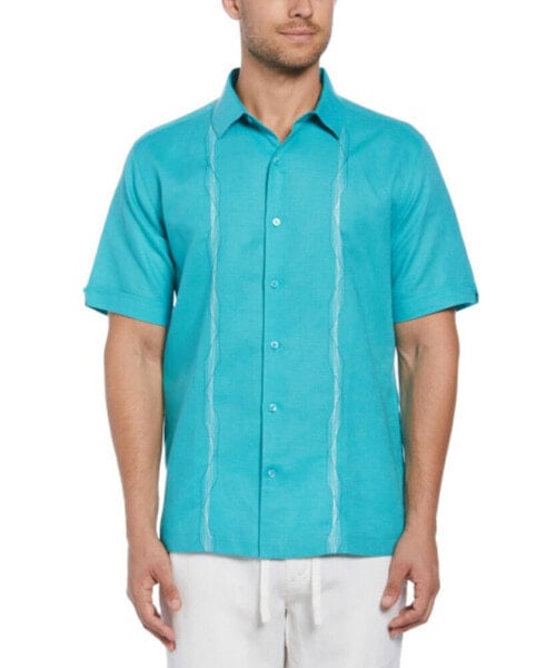 Рубашка мужская Cubavera с коротким рукавом, украшенная геометрическим вышивкой, из смесовой ткани, на пуговицах