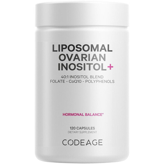 Витамины и минералы CodeAge липосомальный инозитол для яичников с фолиевой кислотой и коэнзимом Q10, поддерживающий гормональный баланс - 120 шт.