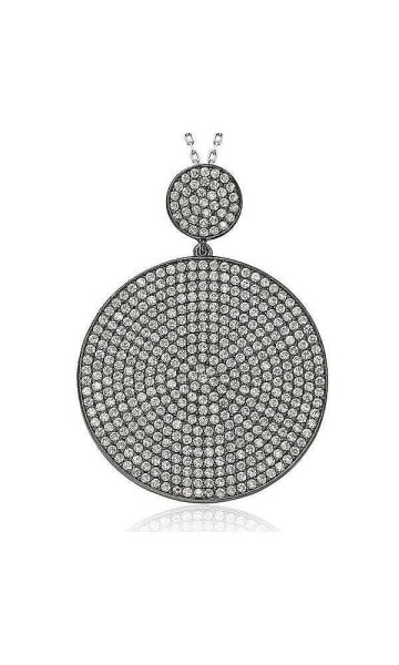 Suzy Levian Sterling Silver Cubic Zirconia Pave Circle Large Disk Pendant Necklace