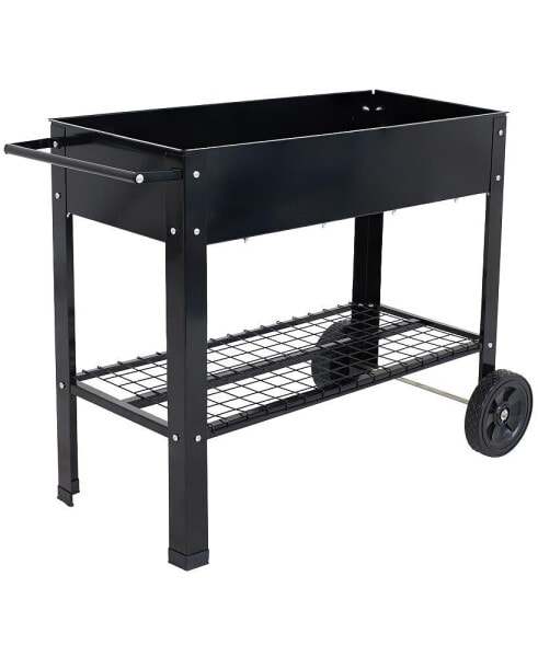 43 in Galvanized Steel Mobile Raised Garden Bed Cart - Black