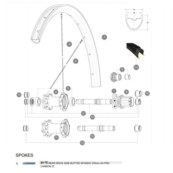 MAVIC XA Pro Carbon 27.5 2017-18 Rear Right Spokes 12 units