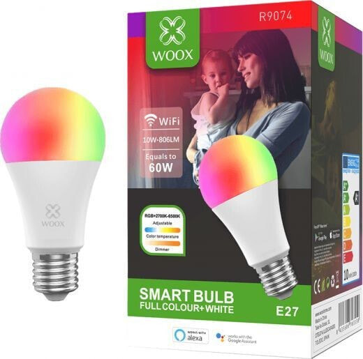 Умный LED WI-FI цветная RGBW лампа 10Вт E27 806LM Woox