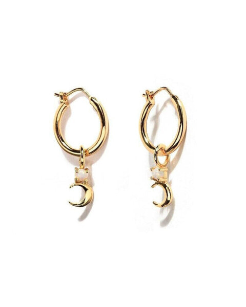 Women's Crescent Moon Opal Hoop Earrings