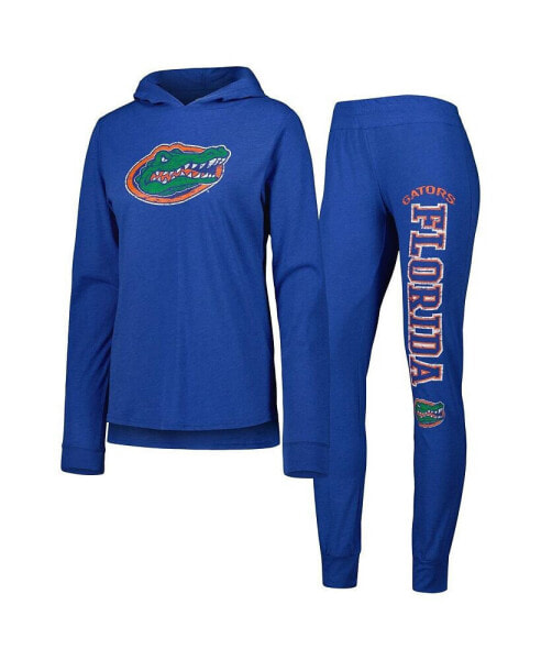 Women's Royal Distressed Florida Gators Long Sleeve Hoodie T-shirt and Pants Sleep Set