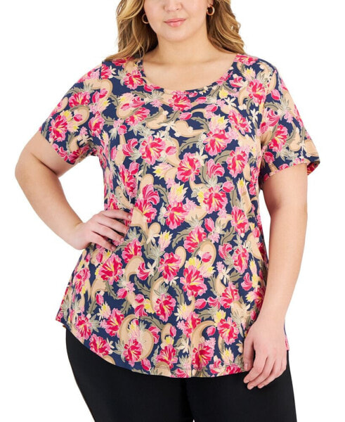 Plus Size Oaklyn Floral-Print Short-Sleeve Top, Created for Macy's