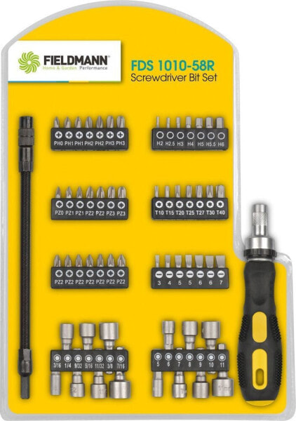 Fieldmann zestaw 56 bitów+wkrętak z grzechotką+elstyczna FDS 1010-58R, 58 elementów (50001184)