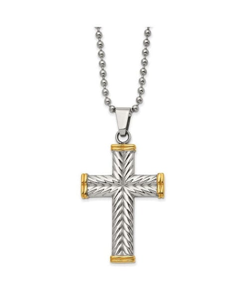 Polished Yellow IP-plated Cross Pendant Ball Chain Necklace