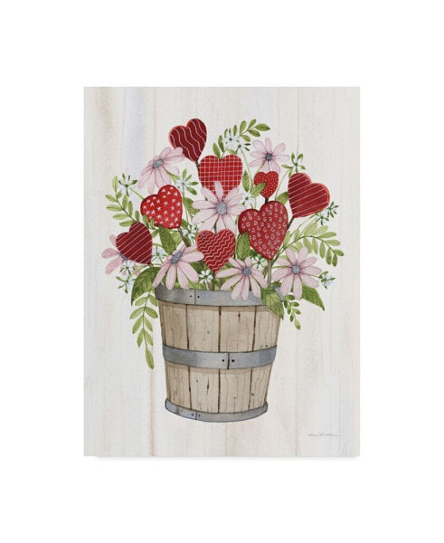 Kathleen Parr Mckenna Rustic Valentine Bushel Basket Canvas Art - 15" x 20"