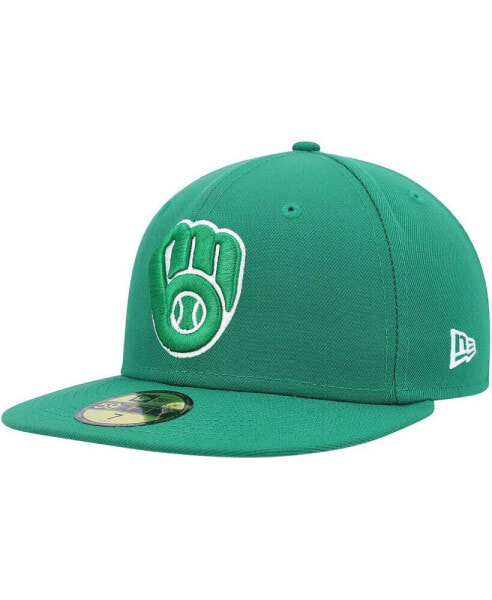 Men's Kelly Green Milwaukee Brewers Logo White 59FIFTY Fitted Hat