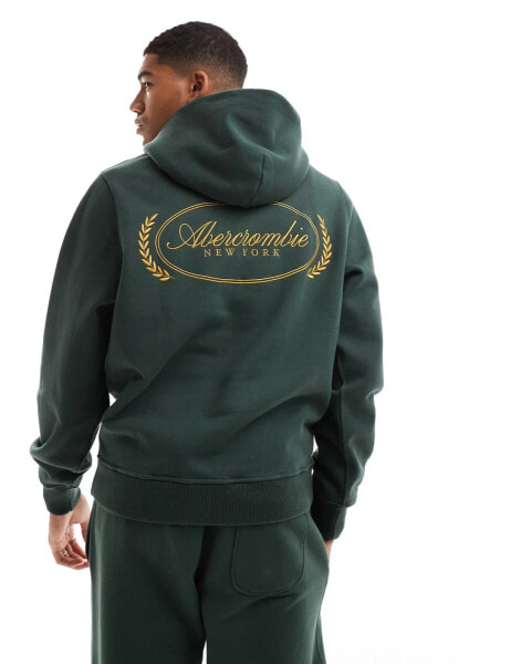 Abercrombie & Fitch co-ord script logo hoodie in dark green with back embroidery