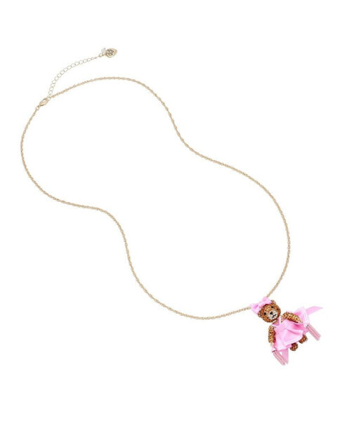 Faux Stone Cheerleader Bear Pendant Necklace