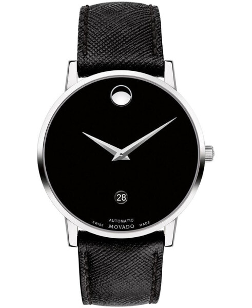 Men's Swiss Automatic Museum Black Calfskin Leather Strap Watch 40mm