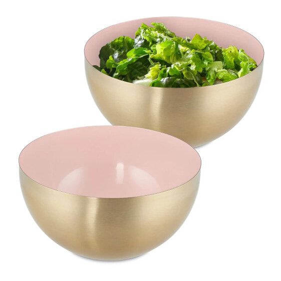 2 x Salatschüssel Edelstahl rosa/gold